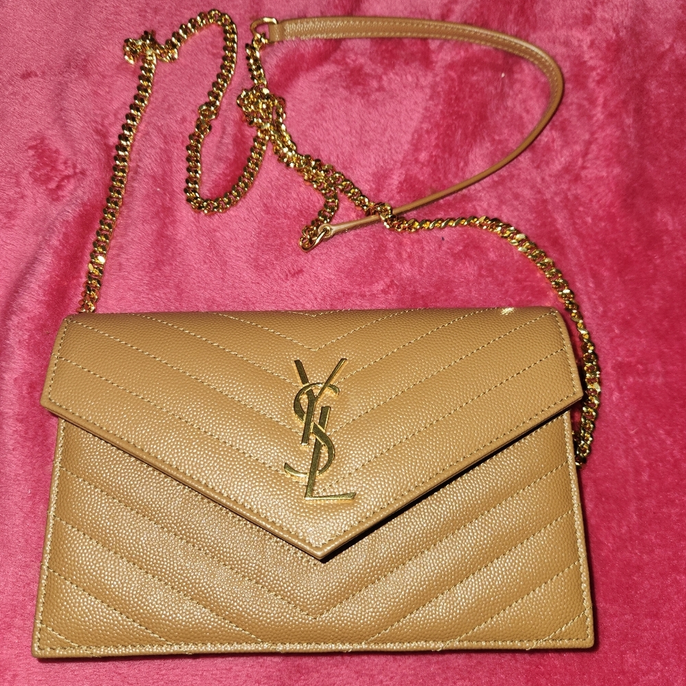 Saint Laurent Tan Large CASSANDRE CHAIN WALLET